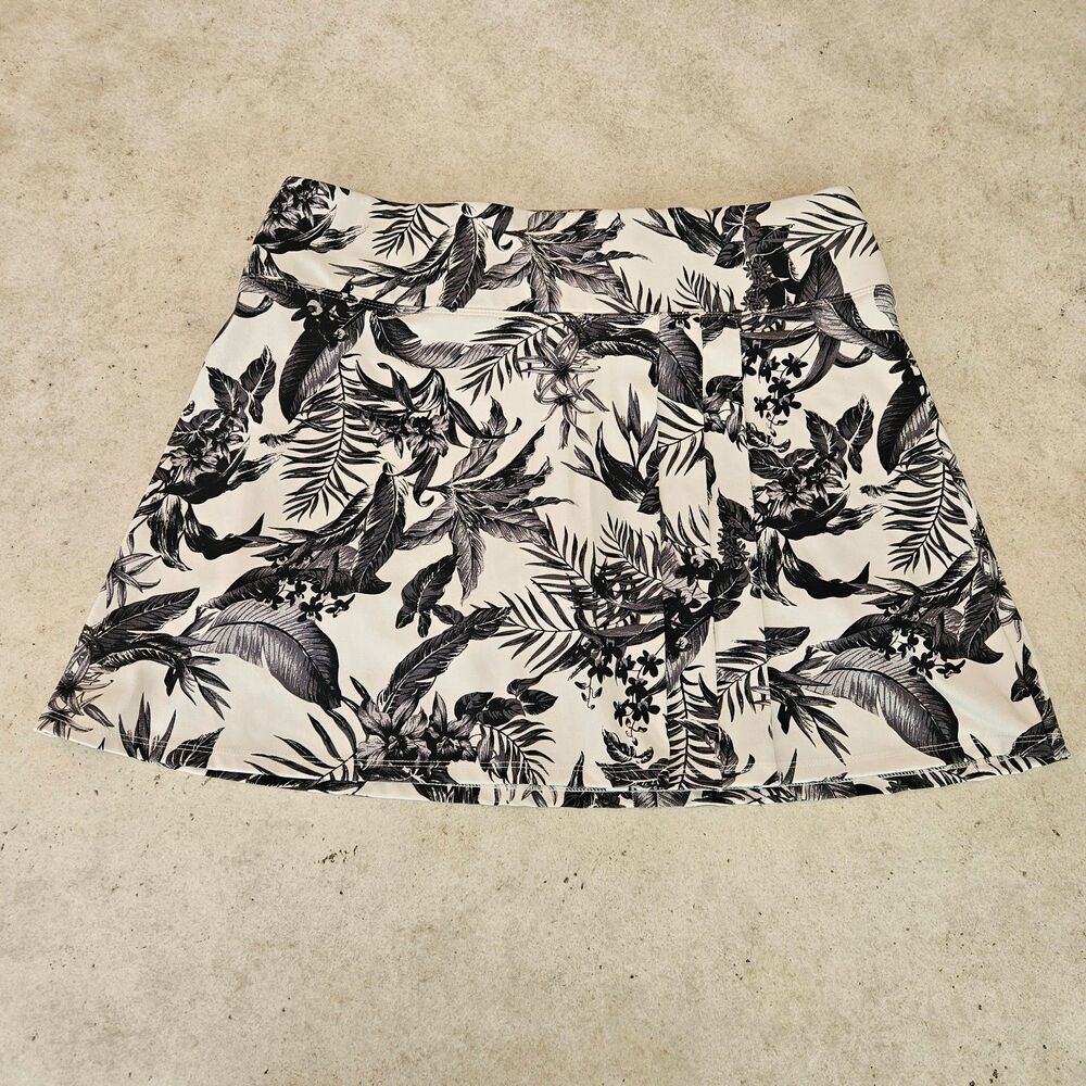 Tommy Bahama Pleated Skort Black White Tropical Wome Sz L Golf Pickleball Tennis
